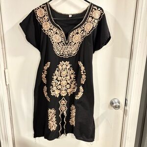 Black Dress with Gold Embroidery-No brand